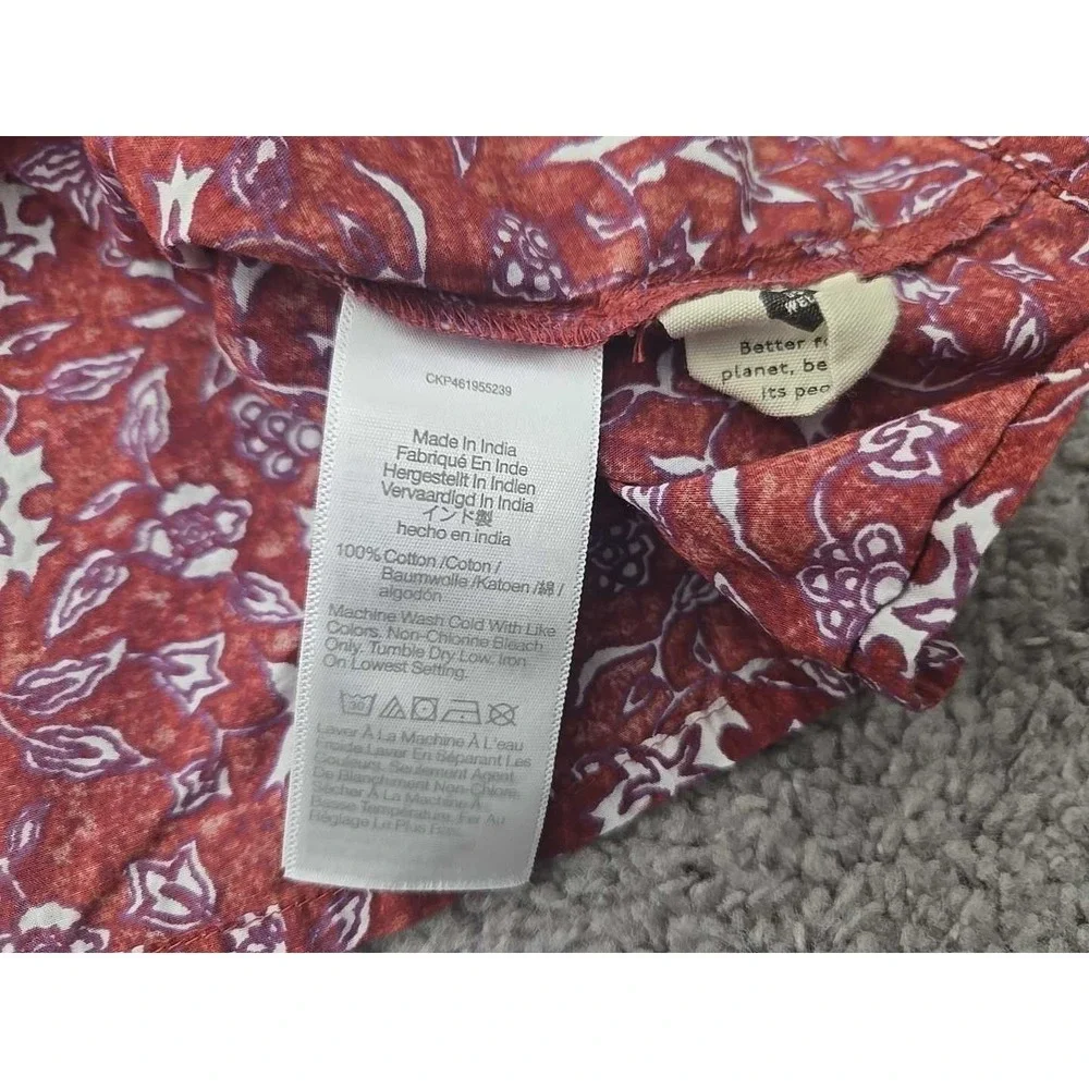 Madewell Top Womens 1X PLUS Red‎ Floral V-Neck Puff Short Sleeve Boho